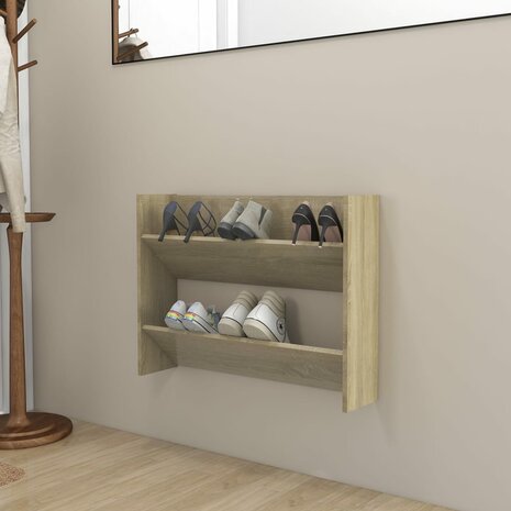 Wandschoenenkast 80x18x60 cm bewerkt hout sonoma eikenkleurig 1
