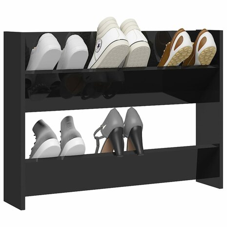 Wandschoenenkast 80x18x60 cm bewerkt hout hoogglans zwart 3