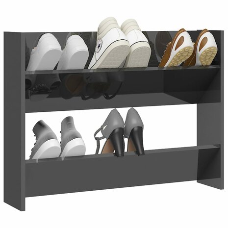 Wandschoenenkast 80x18x60 cm bewerkt hout hoogglans grijs 3