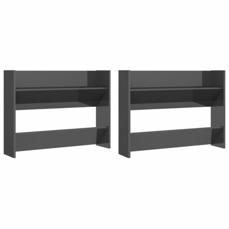 Wandschoenenkasten 2 st 80x18x60 cm hout hoogglans grijs 2