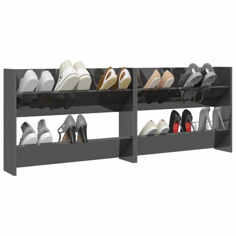 Wandschoenenkasten 2 st 80x18x60 cm hout hoogglans grijs 4