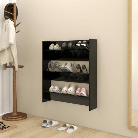 Wandschoenenkast 80x18x90 cm bewerkt hout zwart 1