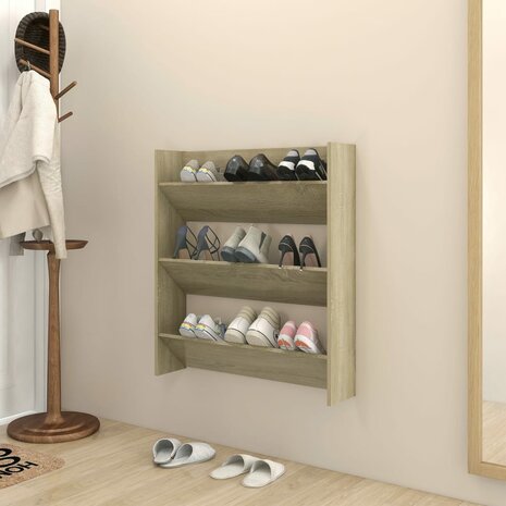 Wandschoenenkast 80x18x90 cm bewerkt hout sonoma eikenkleur 1
