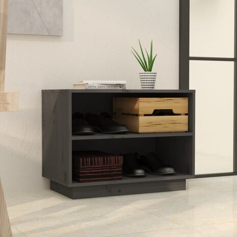 Schoenenkast 60x34x45 cm massief grenenhout grijs 3