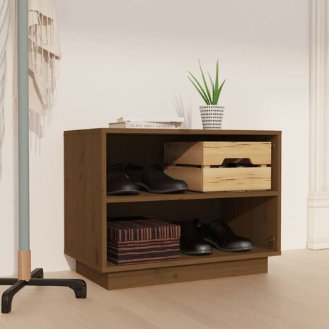 Schoenenkast 60x34x45 cm massief grenenhout honingbruin 1