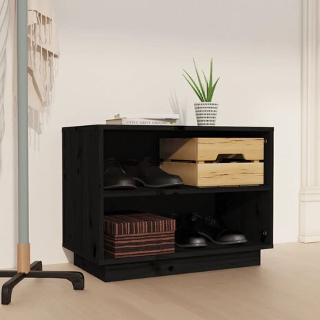 Schoenenkast 60x34x45 cm massief grenenhout zwart 1