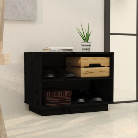 Schoenenkast 60x34x45 cm massief grenenhout zwart 3