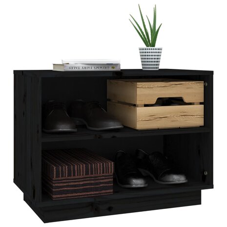 Schoenenkast 60x34x45 cm massief grenenhout zwart 4
