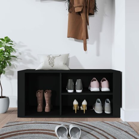 Schoenenkast 100x35x45 cm bewerkt hout zwart 3