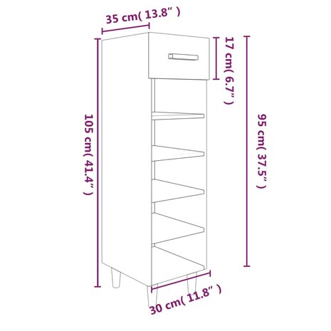 Schoenenkast 30x35x105 cm bewerkt hout gerookt eikenkleurig 9