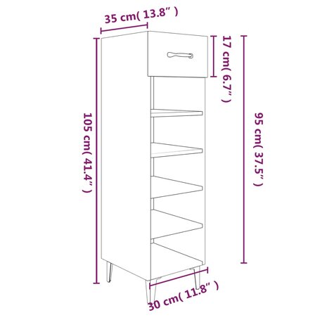 Schoenenkast 30x35x105 cm bewerkt hout gerookt eikenkleurig 9