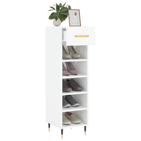 Schoenenkast 30x35x105 cm bewerkt hout hoogglans wit 4