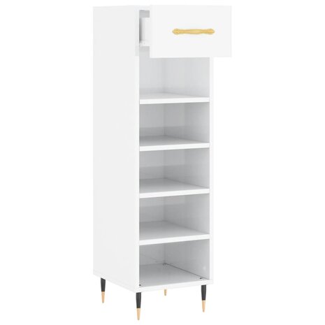 Schoenenkast 30x35x105 cm bewerkt hout hoogglans wit 5