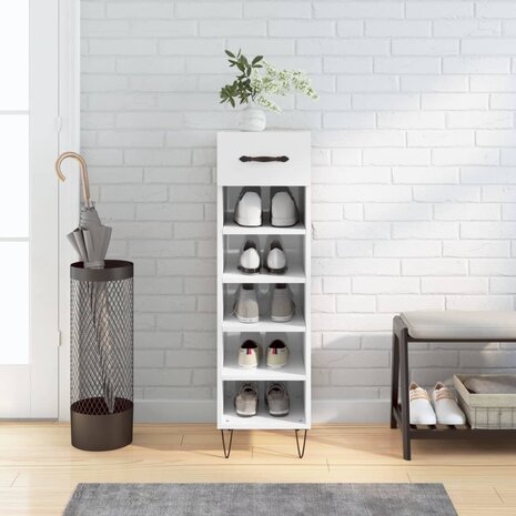 Schoenenkast 30x35x105 cm bewerkt hout hoogglans wit 1