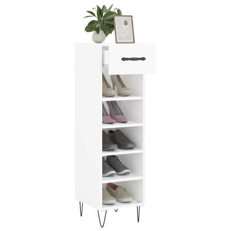 Schoenenkast 30x35x105 cm bewerkt hout hoogglans wit 4