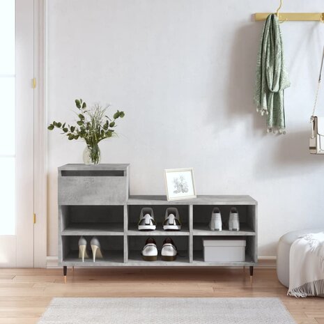 Schoenenkast 102x36x60 cm bewerkt hout betongrijs 1