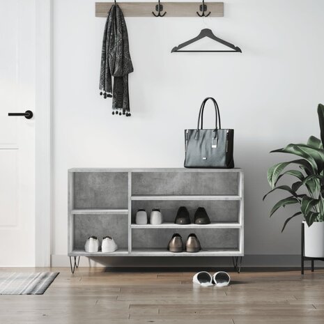 Schoenenkast 102x36x60 cm bewerkt hout betongrijs 1