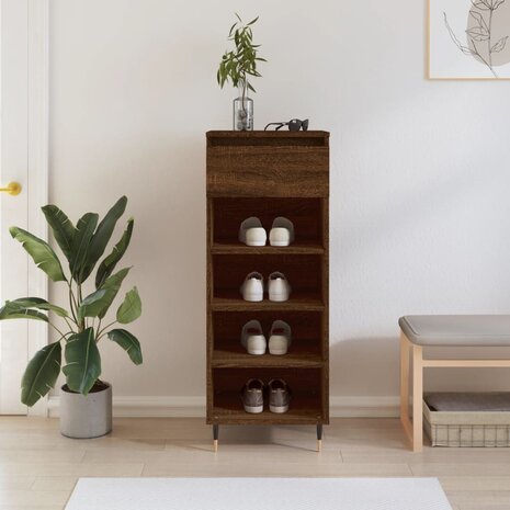Schoenenkast 40x36x105 cm bewerkt hout bruin eikenkleur 1