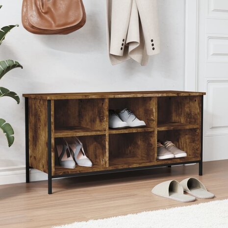 Schoenenkast 100x35x50 cm bewerkt hout gerookt eikenkleurig 1