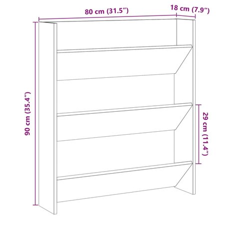 Wandschoenenkast 80x18x90 cm bewerkt hout artisanaal eikenkleur 9