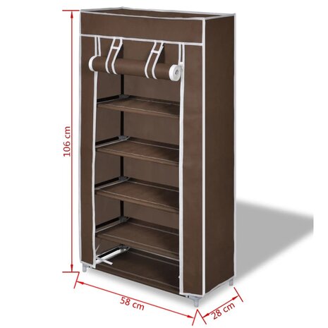 Stoffen schoenenrek met hoes 58 x 28 x 106 cm bruin 7