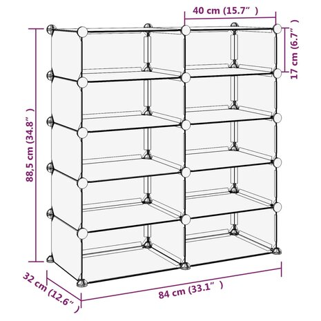 Schoenenrek 84x32x88,5 cm polypropeen transparant 7