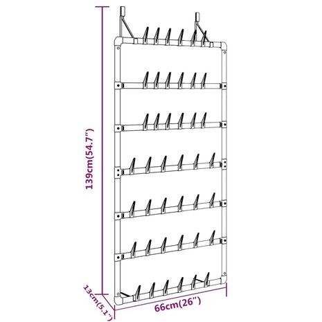 Schoenenrek hangend 66x13x139 cm zilverkleurig 6