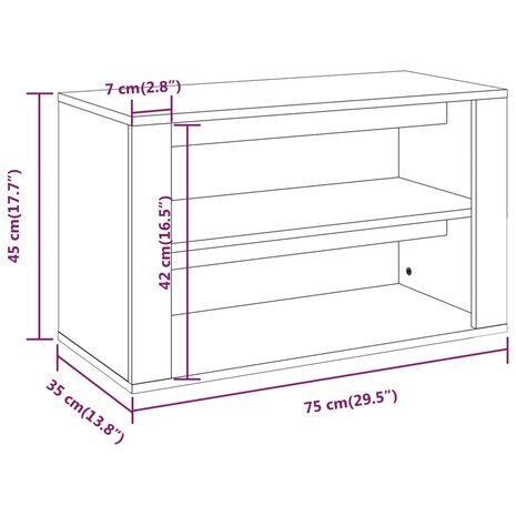 Schoenenrek 75x35x45 cm bewerkt hout hoogglans wit 8