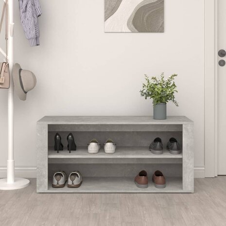 Schoenenrek 100x35x45 cm bewerkt hout betongrijs 3