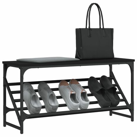 Schoenenrek 90x30x45 cm bewerkt hout zwart 3