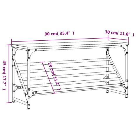 Schoenenrek 90x30x45 cm bewerkt hout gerookt eikenkleurig 9