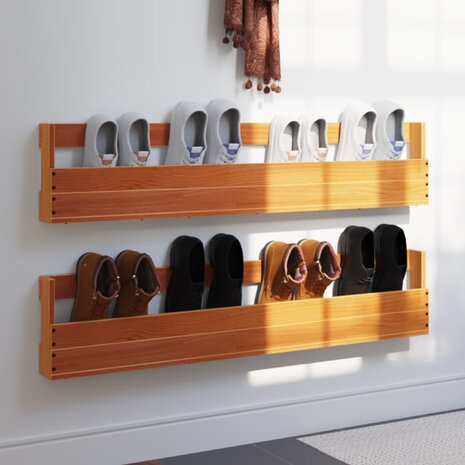 Schoenenrekken 2 st 110x8,5x23,5 cm massief grenenhout wasbruin 1
