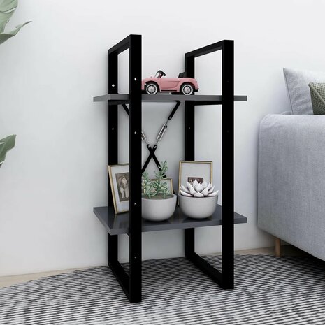 Boekenkast met 2 schappen 40x30x70 cm bewerkt hout grijs 1