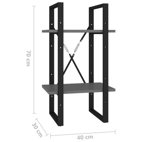 Boekenkast met 2 schappen 40x30x70 cm bewerkt hout grijs 7