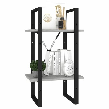 Boekenkast met 2 schappen 40x30x70 cm bewerkt hout betongrijs 4