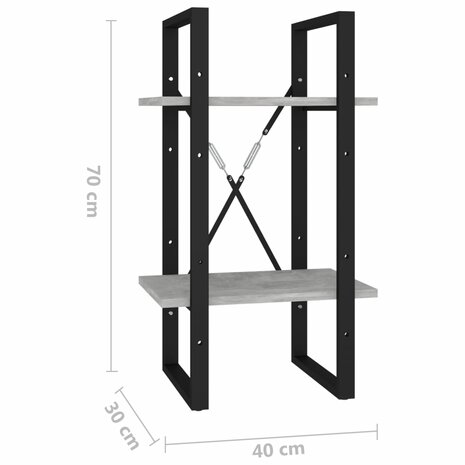 Boekenkast met 2 schappen 40x30x70 cm bewerkt hout betongrijs 7
