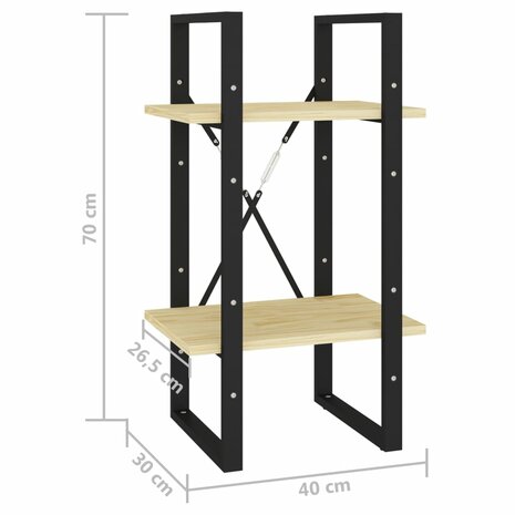 Boekenkast met 2 schappen 40x30x70 cm massief grenenhout 8
