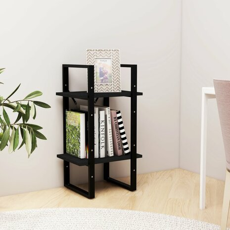 Boekenkast met 2 schappen 40x30x70 cm massief grenenhout zwart 3