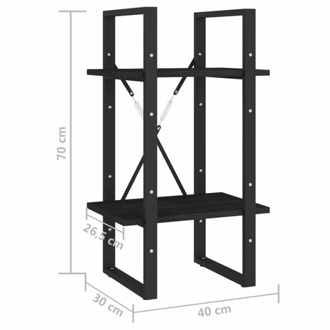Boekenkast met 2 schappen 40x30x70 cm massief grenenhout zwart 8