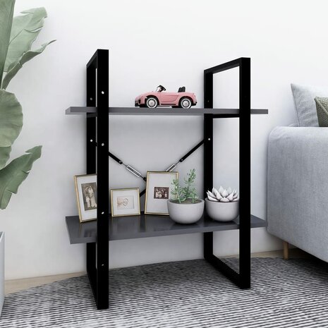 Boekenkast met 2 schappen 60x30x70 cm bewerkt hout grijs 1