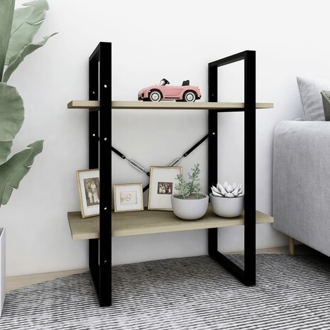 Boekenkast met 2 schappen 60x30x70 cm bewerkt hout sonoma eiken 1