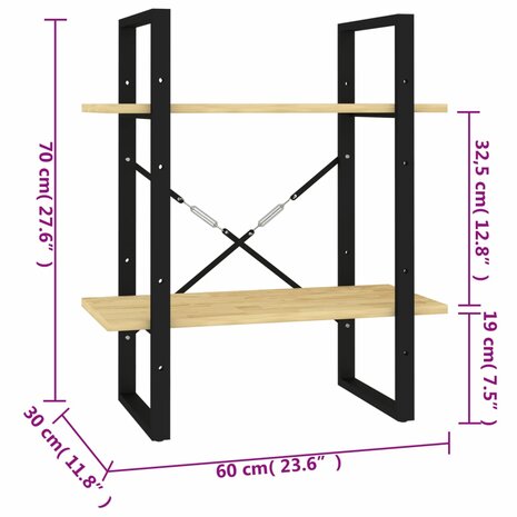 Boekenkast met 2 schappen 60x30x70 cm massief grenenhout 8