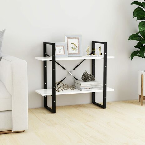 Boekenkast met 2 schappen 80x30x70 cm spaanplaat wit 1