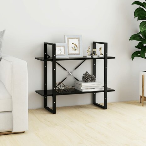 Boekenkast met 2 schappen 80x30x70 cm spaanplaat zwart 1