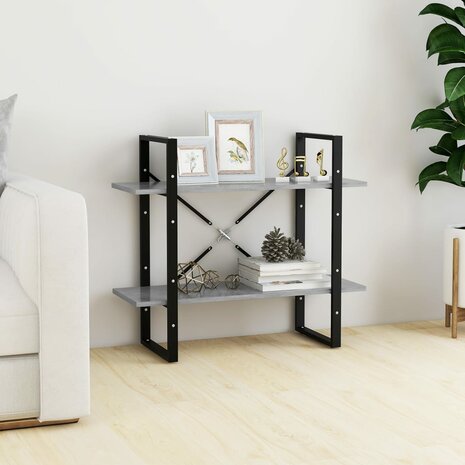 Boekenkast met 2 schappen 80x30x70 cm spaanplaat betongrijs 1