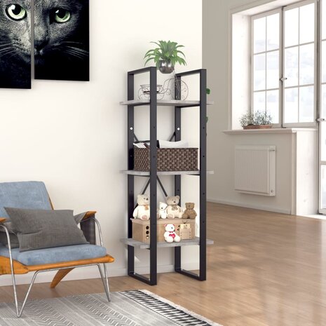 Boekenkast met 3 schappen 40x30x105 cm bewerkt hout betongrijs 3