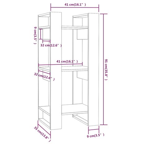Boekenkast/kamerscherm 41x35x91 cm massief grenenhout 8