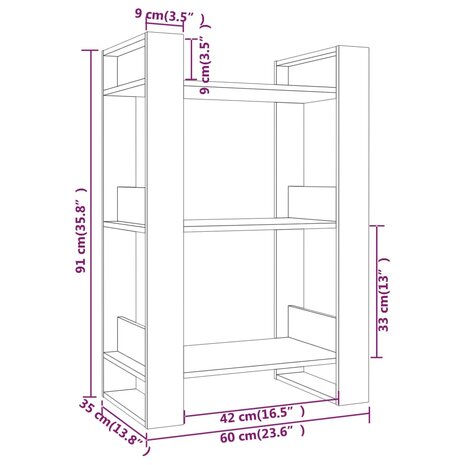Boekenkast / kamerscherm 60x35x91 cm massief grenenhout 8