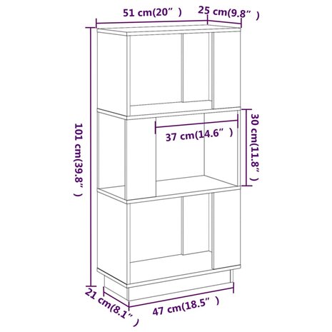 Boekenkast/kamerscherm 51x25x101 cm grenenhout honingbruin 8