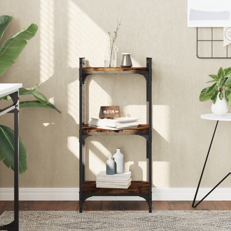 Boekenkast 3-laags 40x30x86 cm bewerkt hout gerookt eikenkleur 1